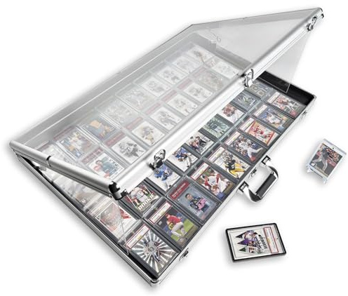 Notwoe® Large Card Display Case,34x22Table Top Baseball Card Display Case Aluminum Acrylic Lockable,Portable Trade Show Display Case,for Sports Card/TCG/Jewelry Collection. (Silver)