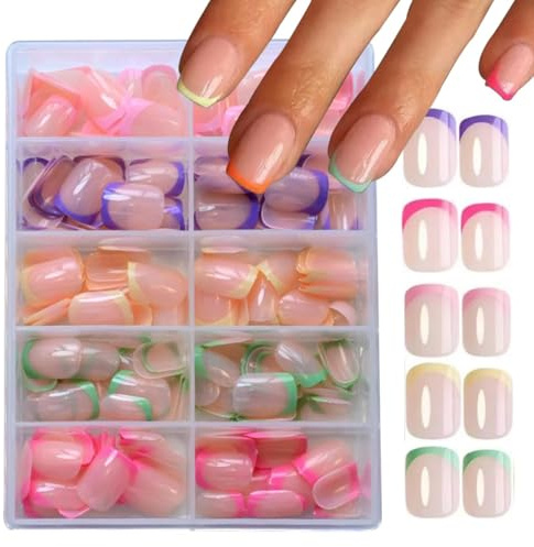 Nails Tips Set, Set of 240 French Nails Fake Tips, Short False Nail in Gel, Square Press On Nail, 5 Colori, Natural Artificial, per Onicotecnici, Principianti e DIY Nail Art Decorations