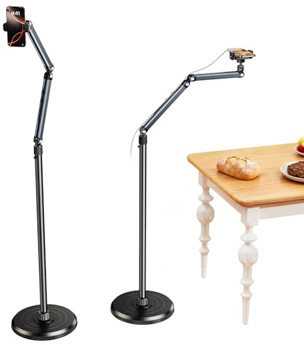 NIFBANG Handy Stativ Bodenständer mit Arm,Handyhalter Bett flexibel & stabil,360° Drehbar Höhenverstellbar,Overhead Handy Halterung für Videoaufnahme,Kompatibel mit iPhone 17/16 Samsung Android
