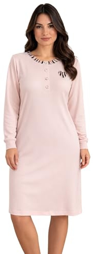 Intimitaly Camicia da Notte da Donna, Manica Lunga, 95% Viscosa e 5% Elastan, Scollatura Regolabile con 4 Bottoni, vestibilità Bitaglia, Due Colorazioni (Rosa, S-M)