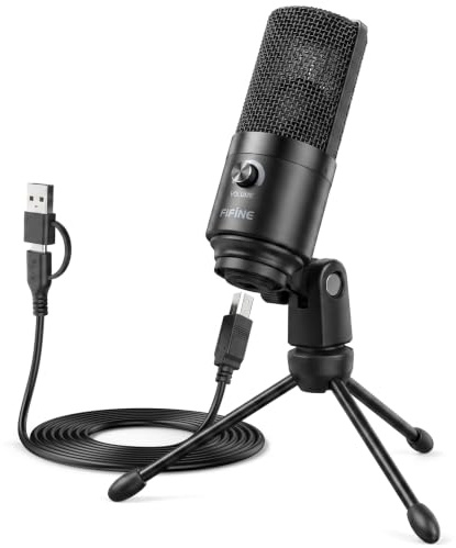 FIFINE Micrófono USB, PC Micrófono de Metal de Condensador para Grabación en Ordenadores, Estudio de Grabación de Cardioide, Voice Overs, Transmisión en Streaming y Videos - Trabajando en Línea