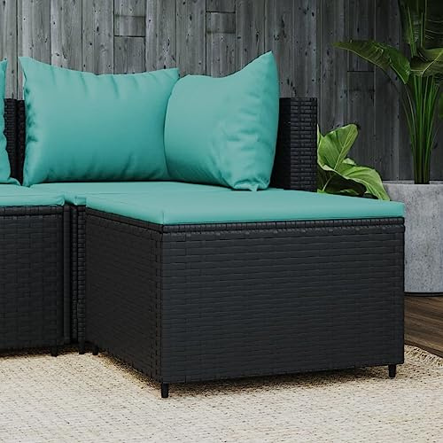 sephironlbb Gartenhocker mit Kissen Schwarz Poly Rattan wetterfest 55x55x31 cm Outdoor Lounge Fußhocker Sitzhocker für Balkon Terrasse Camping bequem modular
