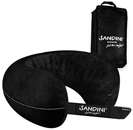 SANDINI TravelFix – Premium Reisekissen/Nackenkissen mit ergonomischer Stützfunktion – Gratis Transporttasche mit Befestigungs-Clip - Made in EU