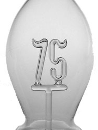 Decantador de vidrio cristal claro con fecha 75 de vidrio transparente en el interior, Botella, Garaffa de vidrio soplado con la boca para rellenar, altura 30 cm, capacidal 0,5 litro, diseñado y fabricado por la Oberstdorfer Glashütte