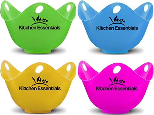 Eierpochierbecher (4 Pack) mit Bodenring für Luftfritteuse, Topf, Mikrowelle - Premium Grade Silikon Eier Pochierer - BPA Frei Leicht zu lösen Pochieren Pochieren Pochieren Maker Set: Herd, Boiler