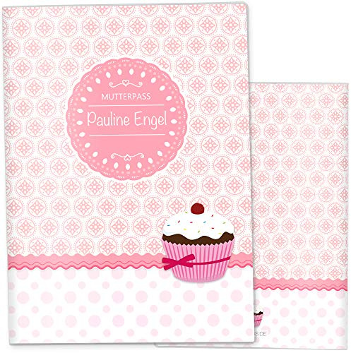 OLGS Mutterpasshülle Cupcakes | Hülle für den deutschen Mutterpass | Geschenk für werdende Mütter, Geschenkidee personalisierbar mit Namen (Mutter-Passhülle personalisiert, Romantik)