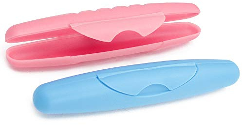 com-four® 2x Zahnbürsten-Etui | klappbare Transport- und Aufbewahrungsbox für Zahnbürsten in blau und pink