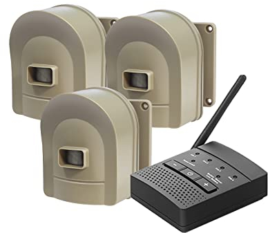 HOSMART 1/2 Mile Long Range Wireless Driveway Motion Alarm System Outdoor Weatherproof Motion Sensor & Detector (1 Base Receiver and 3 Tan Sensors)
