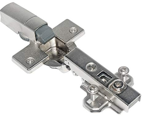 Hettich 1 piece Hinge Cup Mute, Zinc Die-Cast Nickel-Plated, Modern Style, 35 mm Diameter, 110° Offset, Cross Mounting Plate, Item No 20413