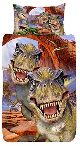 Selfies Dino Single Panel Duvet Cover Bedding Set Dinosaur World T Rex Jurassic (Single Duvet Cover)