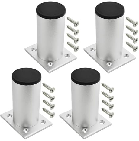 TOVOT 4 Stück Silberne Möbelfüße Runde Schrankfüsse Möbelfüße Verstellbar Aluminium-Legierung (8CM)