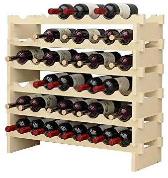 soges Weinregal Weinlagerung Weinständer Flaschenständer aus unbehandeltem Holz mit 6 Etagen für 48 Flaschen,Größe 90 * 30 * 81CM