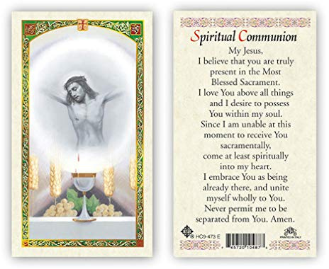 Jesus Above the Altar Spiritual Communion Laminated Prayer Cards - Pack of 25- English