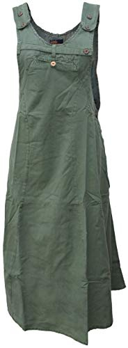 Gheri Womens Long Enzyme Washed Plain Pinafore Cotton Dress
