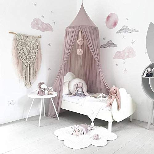 LILOVE Baby Baldachin Betthimmel Chiffon Hängende Rund Moskitonetz für Babys Bett, Spielzelte, Kinderzimmer Höhe 240 cm Saumlänge 260cm (Grau-lila)