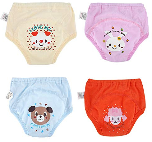 Pantalón de pañal para niños a Prueba de Agua de 4 Capas, Pantalones de Entrenamiento de Dibujos Animados para bebés contra Fugas 4 Ropa Interior para niños de 1-3 años(95)