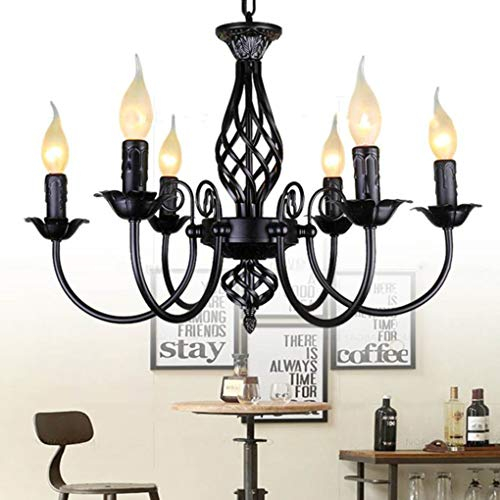 Lampe Suspendues Lustre Suspension Antique Rustique Français Classique Bougie Aristocratique Hauteur Réglable E14 Pendentif Fer Forgé Lightshade Country Style Salon Plafonniers Lumières Lustre,6 heads