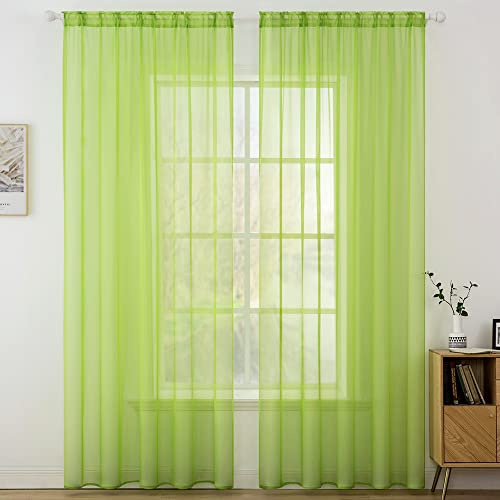 MIULEE Vorhänge Gardinen, Stangendurchzug Hellgrün, 2er Set 160x140cm | Transparente Gardine aus Voile, Luftig Leicht, Einfarbig Dekoschal für Wohnzimmer & Schlafzimmer