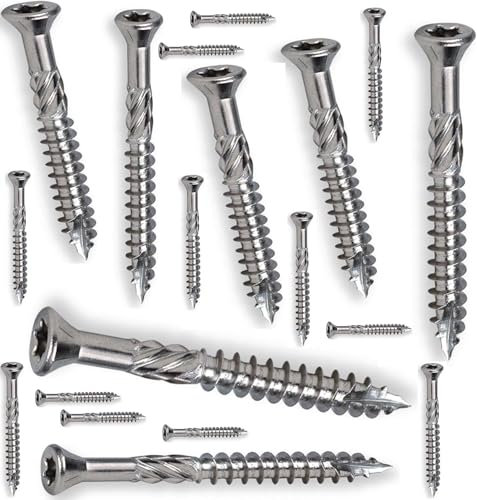 Tornillos para terraza de acero inoxidable A2 para madera dura exótica, gama Pro (tamaño a elegir), terraza, jardín, bricolaje (5 x 80 mm, 200)