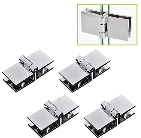 UFURMATE Glastürscharnier, 4 Stück, 180 Grad, doppelseitige Glastürscharniere, Zinklegierung, verstellbare Klemmscharniere, Clip-Scharnier, Ersatzteile für 5–8 mm rahmenlose Glastüren