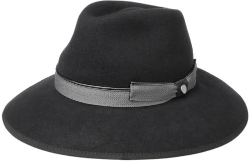 LIERYS Ravenna Damen Hut Wollfilz Traveller Herbst Winter Schlapphut mit Garniturband Packable Handmade in Italy schwarz M (56-57 cm)