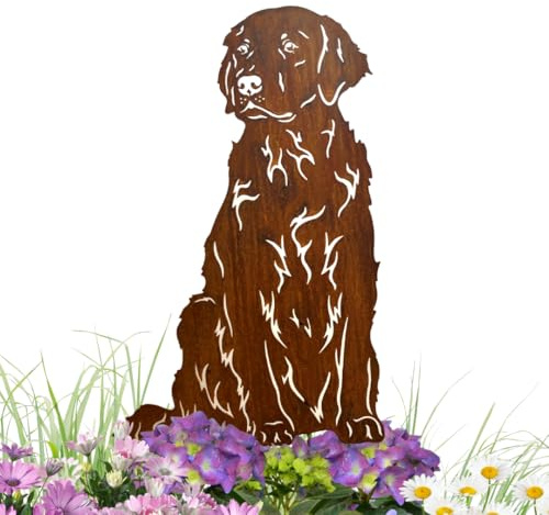 Terma Stahldesign Golden Retriever Gartenfigur Metall – Edelrost Hund Rostfigur für Gartendeko außen – Massive Hundefigur – Handmade in Germany