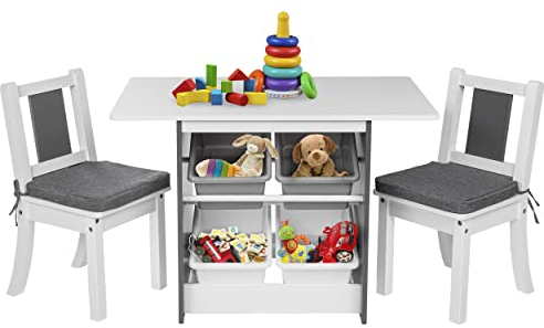 ONVAYA® Kindertisch-Set mit Stühlen | Kindersitzgruppe mit Stauraum | Kindermöbel-Set mit Tisch und 2 Stühlen | Kindertischgruppe aus Holz | Sitzgruppe fürs Kinderzimmer