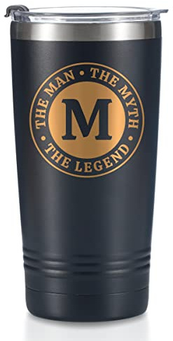 Onebttl The Man The Myth The Legend Mug with Initials, Monogrammed Stainless Steel Travel Tumbler for Men, Funny Personalised Coffee Cup, Custom Birthday Christmas Gifts for Him, 590 ml, M