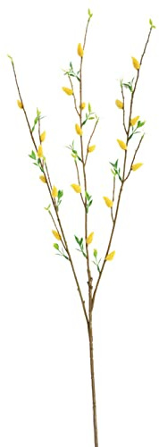 MISNODE 33 Inch Artificial Silver Pussy Willow Branches, 6PCS Fake Curly Dry Tree Vines Long Stem Twig, Faux Jasmine Bunches Picks Vase Filler, Yellow