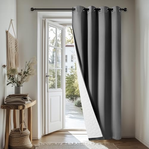 Deconovo Thermovorhang Kälteschutz, Gardinen mit Ösen gegen Kälte, Wärmeisolierend Vorhang Verdunkelung Wohnzimmer, 260x140cm(HöhexBreite), Hellgrau, 1 Stück