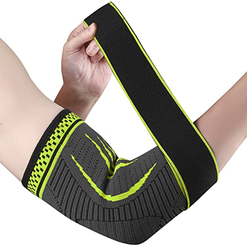 Ellenbogenbandage für Damen und Herren 1 Stücke Kompression Ellenbogen Bandage Einstellbar Ellenbogenstütze für Linke und Rechte Hand Tennis Ellbogen, Golf Ellbogen, Arthritis, Tendinitis (Grün, L)