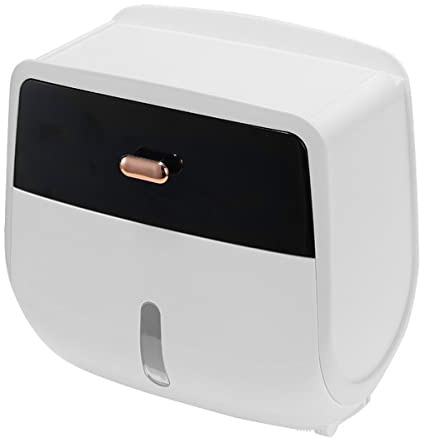 Toilettenpapierhalter Ohne Bohren mit feuchttücherbox Klopapierhalter Selbstklebend Klorollenhalter WC Rollenhalter Wandmontage Papier Halterung mit Schublade und Sichtbares Fenster(Color:SCHWARZ)
