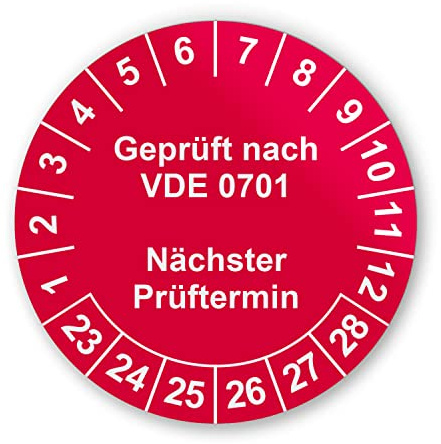 iSecur VDE Prüfplaketten rot Ø 3 cm DIN VDE 0701 - hin780 | Geprüft nach DIN VDE 0701-216, 216 rote Aufkleber auf 9 DIN A