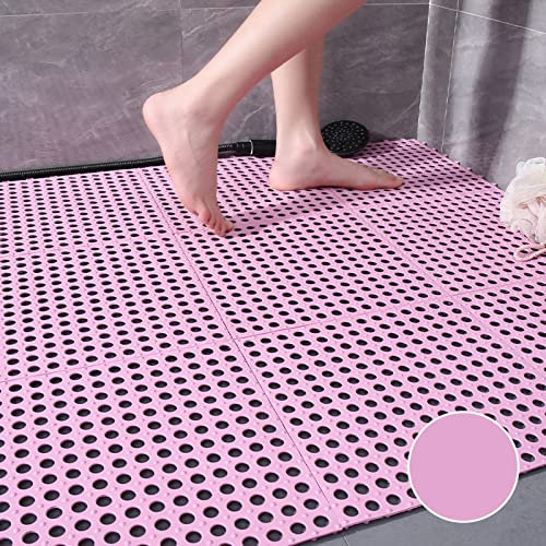 9 Pack Interlocking Floor Mat Restaurant Kitchen Mat with Drain Holes for Floor Anti Fatigue Bar Mat Door Mat Non-Slip Mat Indoor Outdoor Shower Pool Drainage Mat Durable Garage Flo(Color:pink,)