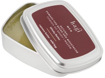 Hagi Whisky Barber Natural Pomade For Beard & Moustache for Styling, with Hops Extract, Cupuacu Butter, Pine Oil and Candelilla Wax, Whisky Scent, 70 ml