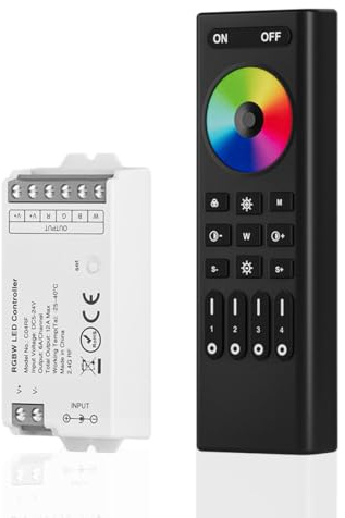 SEZO 2.4G RF RGBW LED Controller Kit C04RF Controller und RC03RFB 4-Zonen Wireless Fernbedienung Gruppensteuerung Mehrere Farbmodi für 5050 FCOB RGBW LED-Streifen DC5V-24V