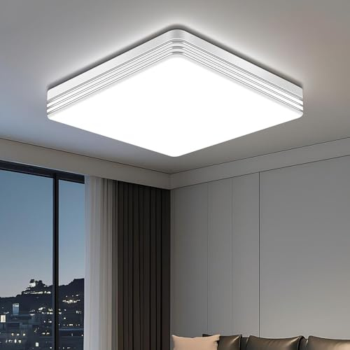 VIPMOON 48W 6500K Cold White Ceiling Light, 4320lm Square Silver Edge LED Ceiling Light for Living Room, Energy-Saving Flush Mount Fixture for Bedroom, Kitchens, Offices, Balconies and Hallways