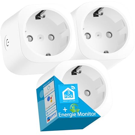 Echos Smart Wi-Fi, 3 pezzi, controllata da app, con monitor di energia, controllo vocale con Google Home e Alexa Smart Home, presa intelligente