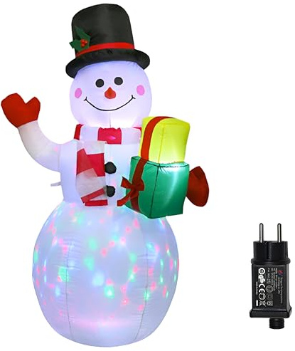 MeetUs Decorazione natalizia gonfiabile a forma di pupazzo di neve,1,5 m,decorazione natalizia gonfiabile con luci LED rotanti,per feste di Natale,interni,esterni,cortile,giardino,prato,gonfiaggio