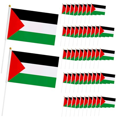 Naisicatar 50pcs Palestine drapeau 5.5x8.3 pouces Mini drapeau Palestine avec drapeaux Polyester vibrant imperméable à l'épreuve du soleil pour festival événement sportif parade