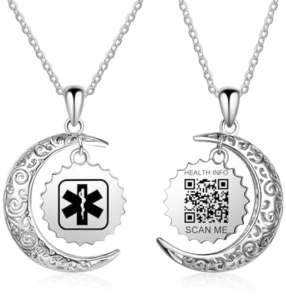 Thelucky Tag Notfall-Halskette für Frauen - Gravierbare QR-Code ID-Halskette mit mehr Platz für benutzerdefinierte Online-Notfall-Informationen