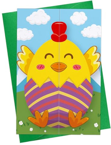 D4DREAM Osterkarten für Kinder, faltbare Osterküken-Geschenkkarten, Güte für Sie, Frohe Osterkarte, niedliche Osterei-Hasen-Grußkarte mit Umschlag für Kinder, Jungen, Mädchen, Freunde,