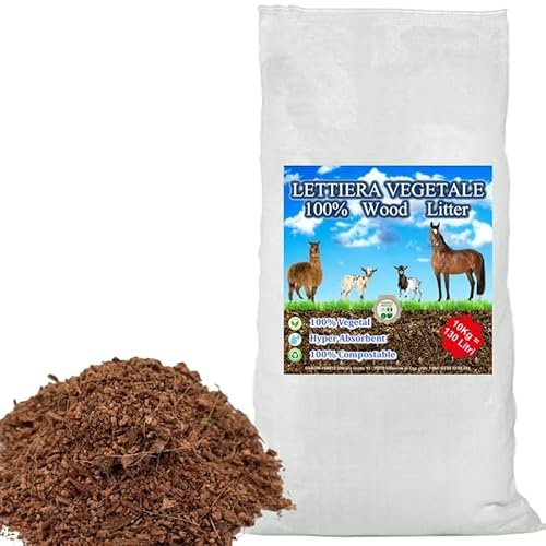 Wood Litter, Lettiera 100% vegetale per cavalli, animali da stalla e Avicoli a base di trucioli e fibra di cocco naturale e compostabile smaltibile nel WC super assorbente, antiodore(130 Litri)