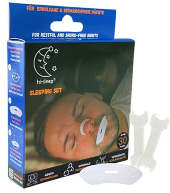 hi-sleep® SLEEPING SET, 30x PREMIUM Mund- und Nasenpflaster (2 in 1) gegen Schnarchen, Nasal Strips and Mouth tape, Schnarchstopper, besser atmen