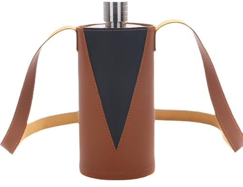 Flacon De Hanche Cylindrique De 1000ml, Bouilloire en Acier Inoxydable, Grande Capacité, Bouteille De Whisky De Vin avec Étui en Cuir