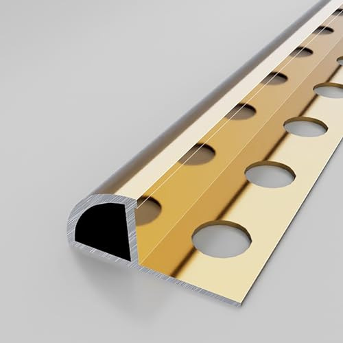 Fliesenschiene Viertelkreisprofil Fliesen-Abschlussleiste Lang 125cm*2 Eloxiert Profil Schiene - Winkelprofil Zum Kantenschutz(Gold,Dicke: 12 mm)
