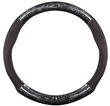 Ergocar Car Lenkradhülle, Runde Geschmiedete Kohlefaser- Und Ledermaterial Lenkradhülle, 37-38 Cm/14,5-15 Zoll, Nicht Rutsch, Weich, Atmungsaktiv, Sportstil