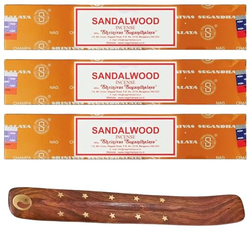 3x15g Incense Sticks with Incense Sticks Holder for Meditation, Aromatherapy, Spa, Yoga, Relaxation, Healing, Weddings, Spirituality and Positivity (SANDLEWOOD - 3PK)