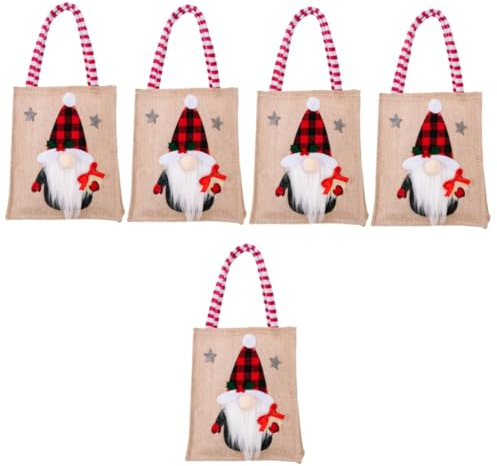 Cabilock 5 Piezas Bolsa con Aplique Estampado Bolsas De Navidad De Dibujos Animados Paño De Navidad Bolsas De Golosinas Bolsas De Personalizadas Decoración Navideña Lino