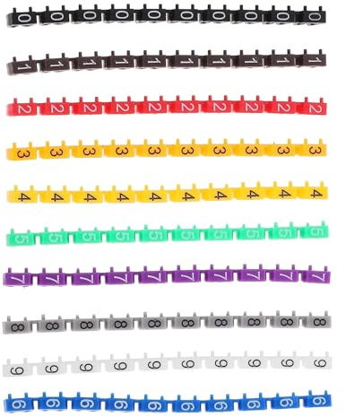 GSJNHY Marcatore per Cavi 150 pz Adesivo Elettrico Etichetta Numero Filo Multicolor Marcatori for Cavi Etichettatrice Elettrica 0-Fermacravatta Clip-on Autoadesiva Elettrica(0.60X0.40X0.30CM)